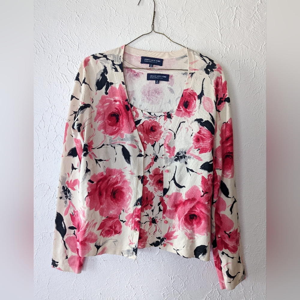 Jones New York Petite Tank and Cardigan Matching Set in Pink Rose Size PM